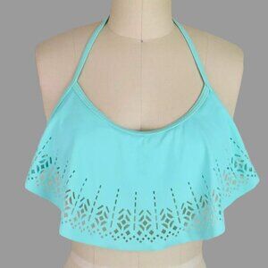 GIANNI BINI NWT SEAFOAM GREEN PERFORATED RUFFLE BIKINI TOP